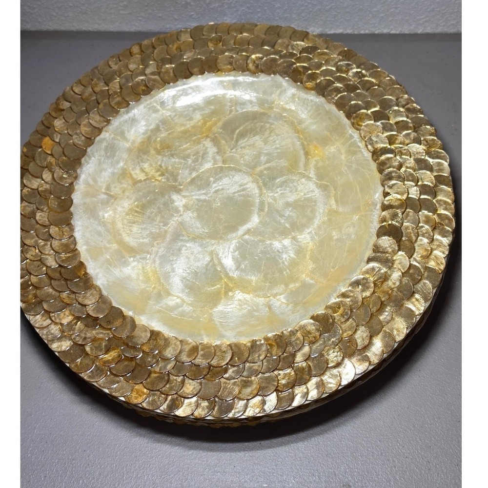 Set 8 Capiz Shell Charger Plates 14in Round Coastal Gold Cream Philippines NEW